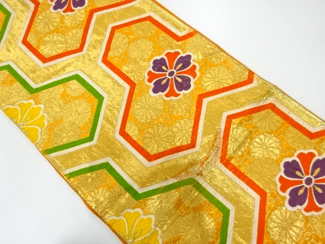 アンティーク　毘沙門亀甲に花模様織出し袋帯（材料）